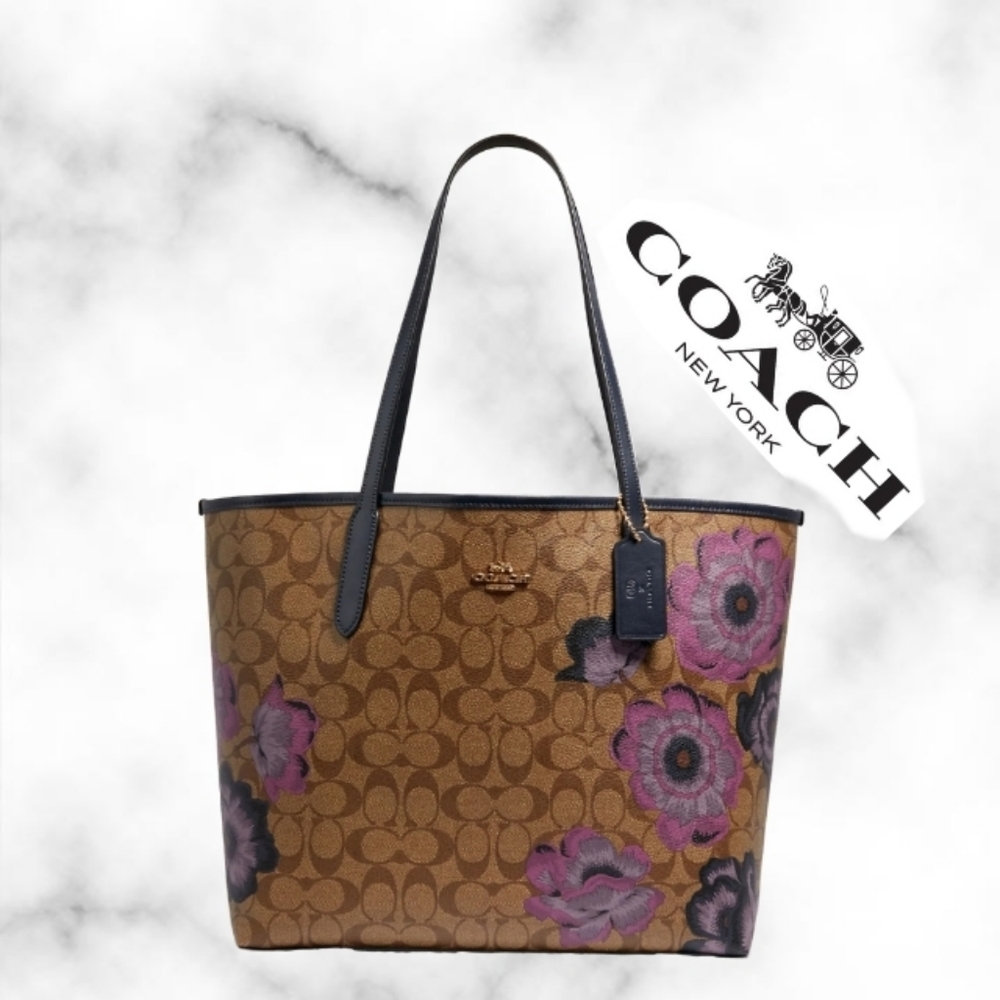 Coach City Tote In Signature Canvas With Kaffe Fassett Print